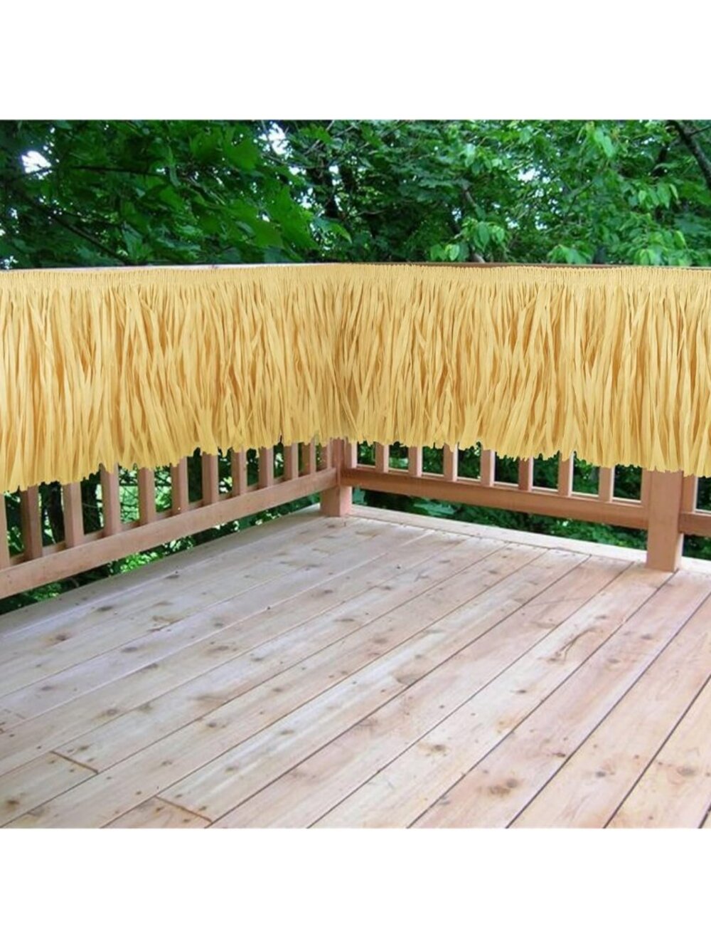 Hawaiian Luau Grass Raffia Fringe Banner Table Skirt for Tropical Birthday Party
